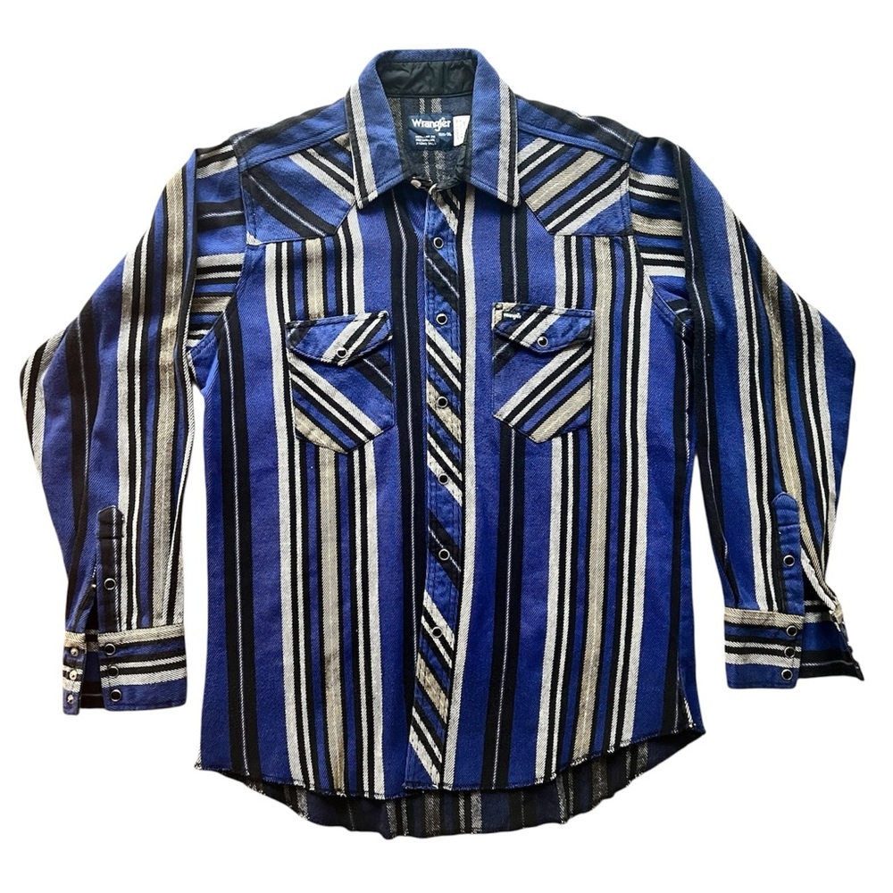 Wrangler Brushpopper Western Vintage Shirt Pearl Snap 16 1/2 -36 RARE USA Stripe